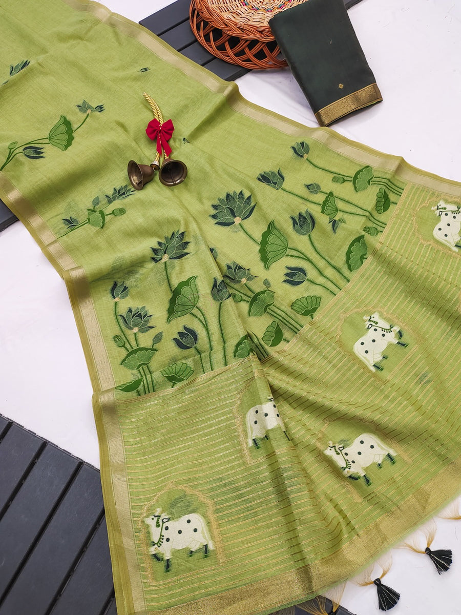 Premium soft muga cotton saree