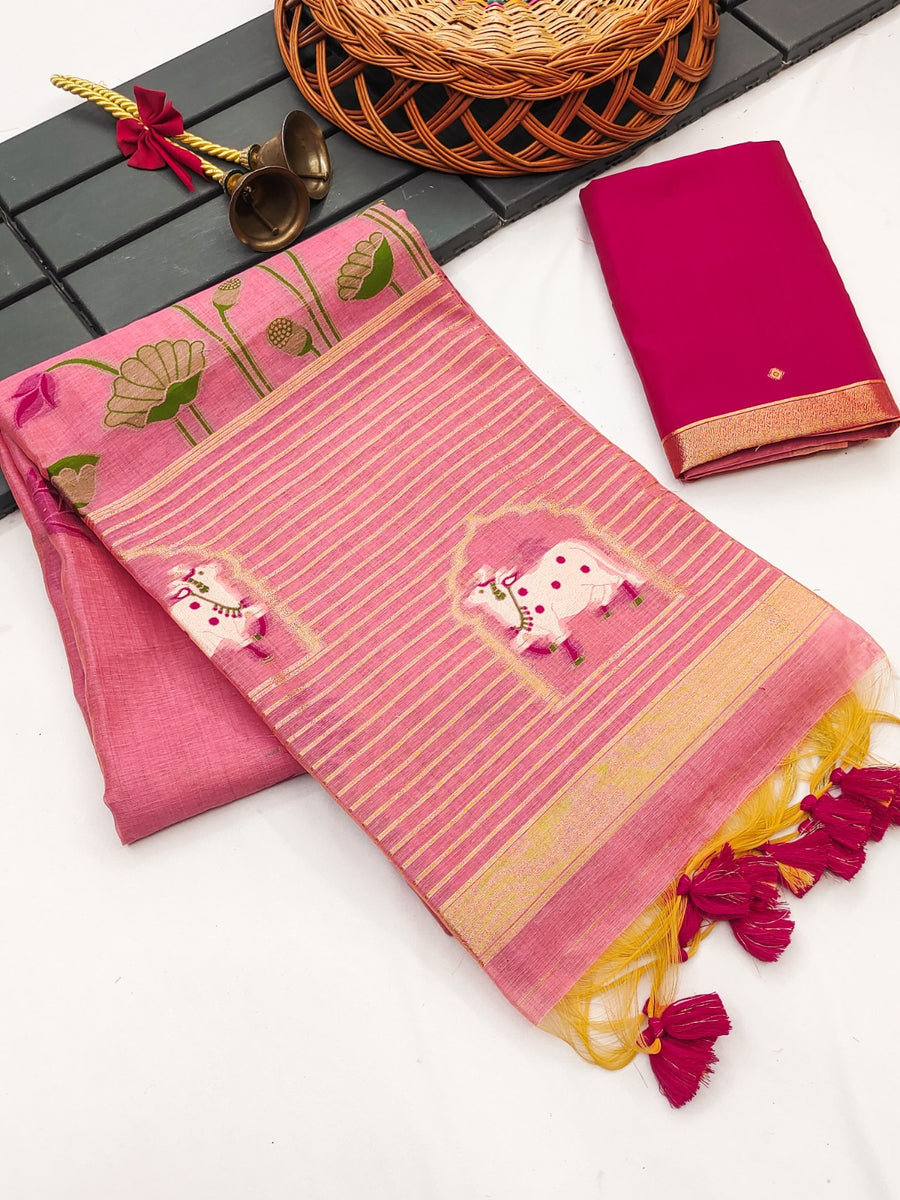 Premium soft muga cotton saree