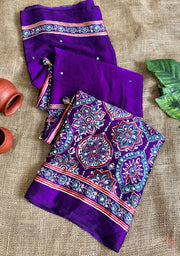Ajrakh printed semi-pure modal silk sarees