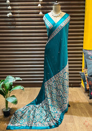 Ajrakh printed semi-pure modal silk sarees