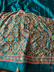 Ajrakh printed semi-pure modal silk sarees