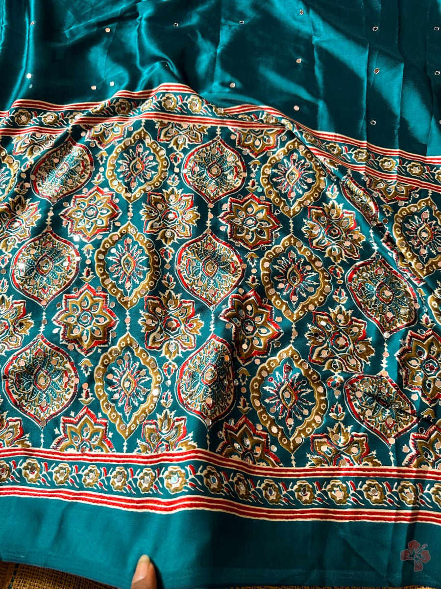 Ajrakh printed semi-pure modal silk sarees