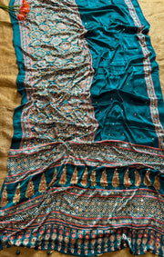 Ajrakh printed semi-pure modal silk sarees