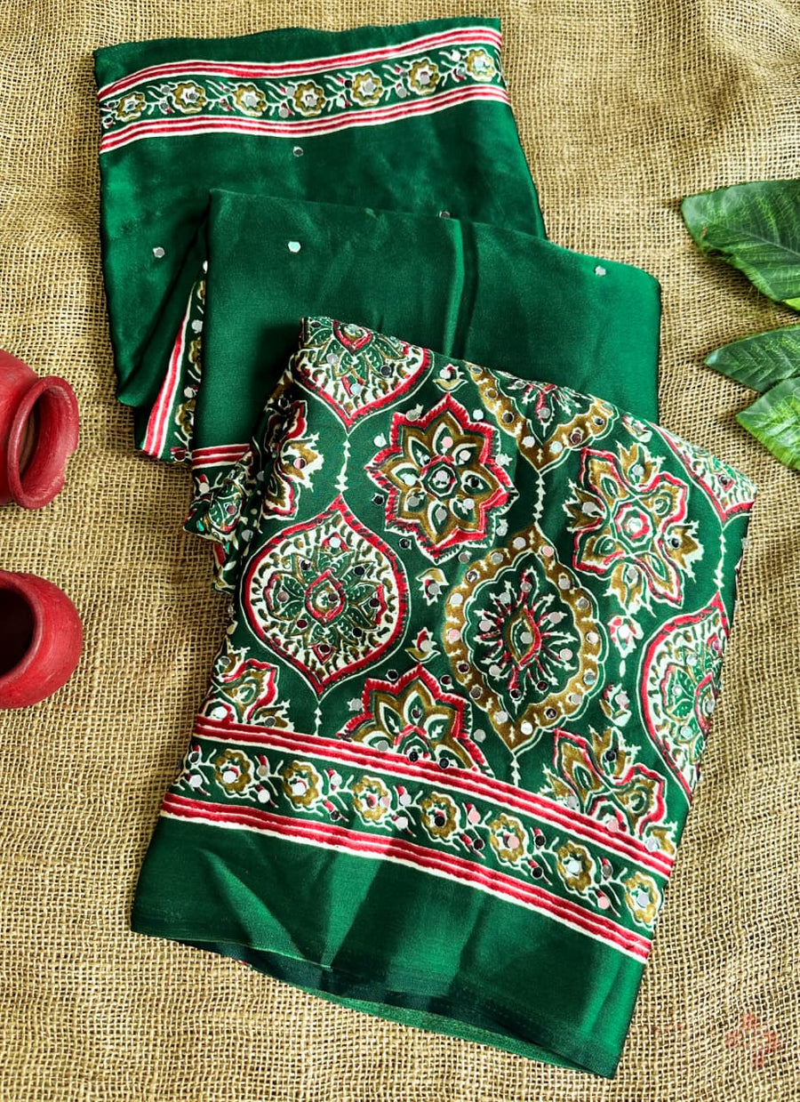 Ajrakh printed semi-pure modal silk sarees