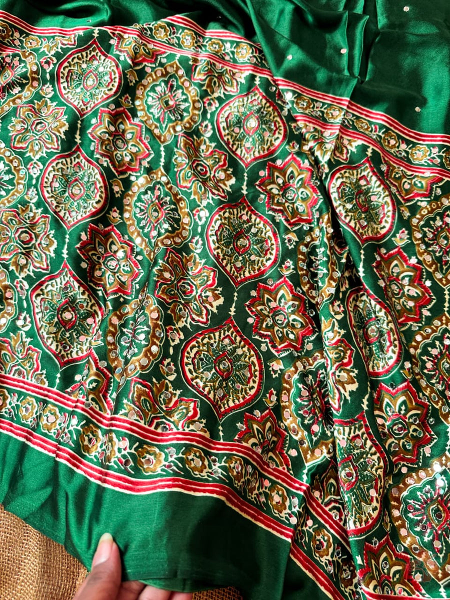 Ajrakh printed semi-pure modal silk sarees