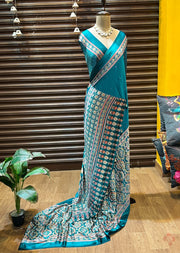 Ajrakh printed semi-pure modal silk sarees