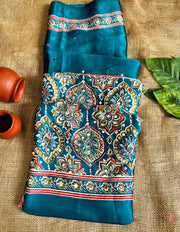 Ajrakh printed semi-pure modal silk sarees