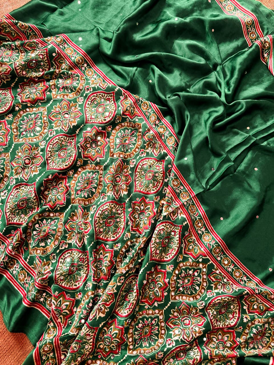 Ajrakh printed semi-pure modal silk sarees