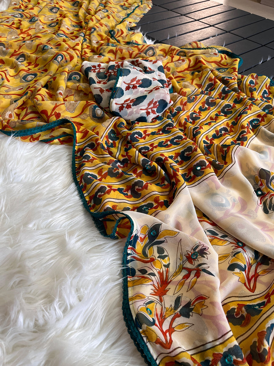 Premium Georgette Kalamkari Saree