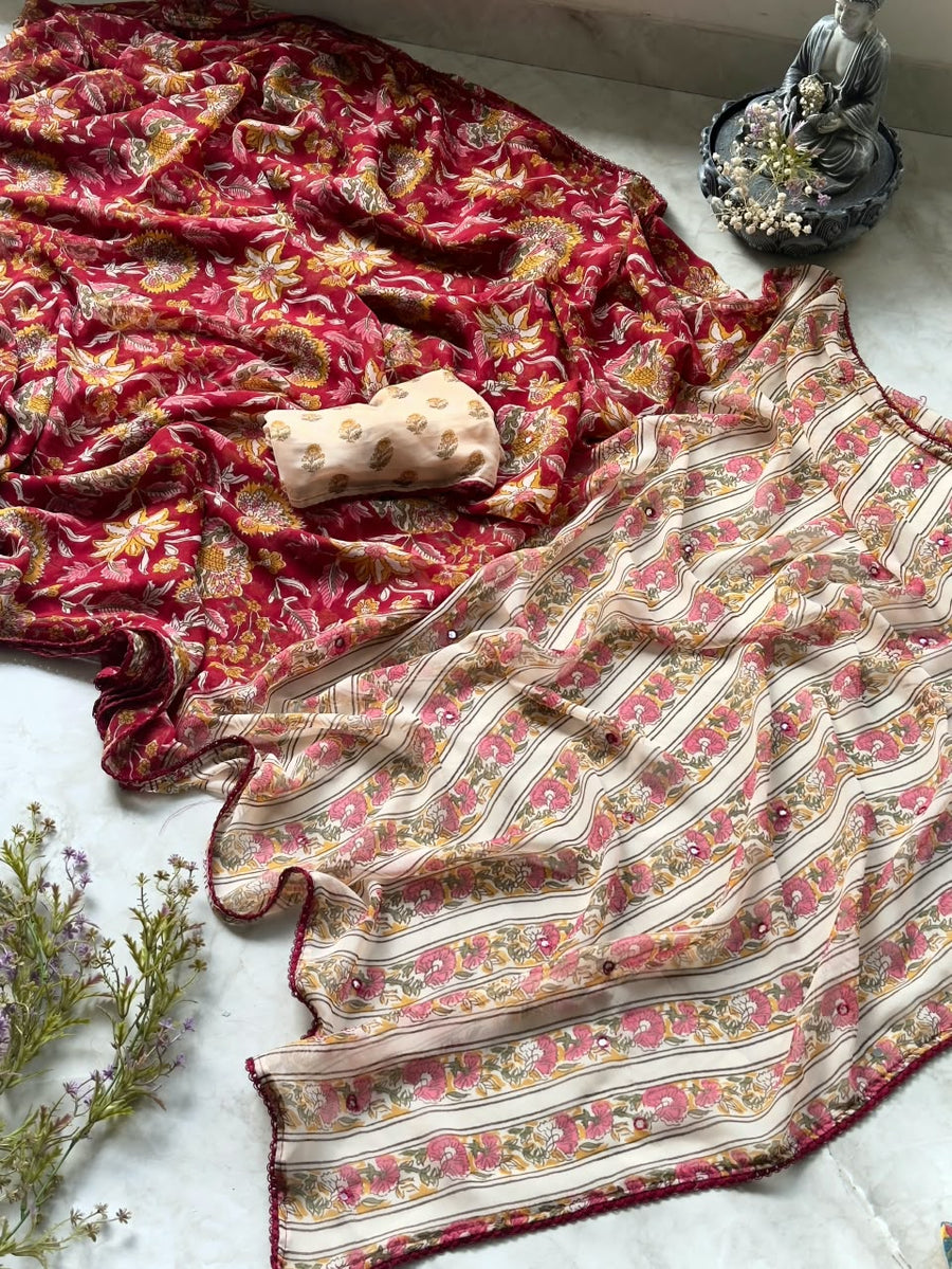 Stunning kalamkari printed pure georgette saree