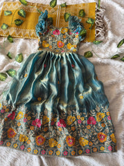 Elegant partywear gown for girls featuring premium space silk fabric