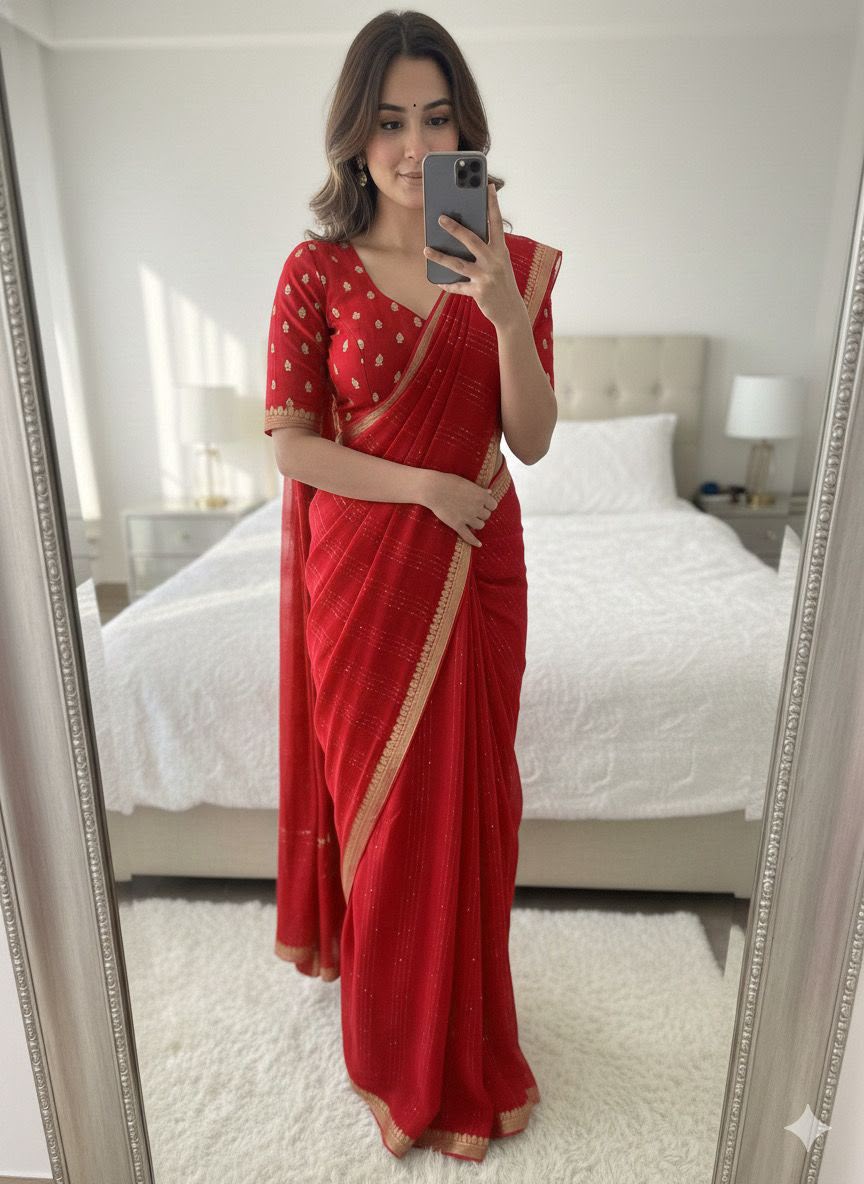 Viscose Georgette Sequence Worked Saree