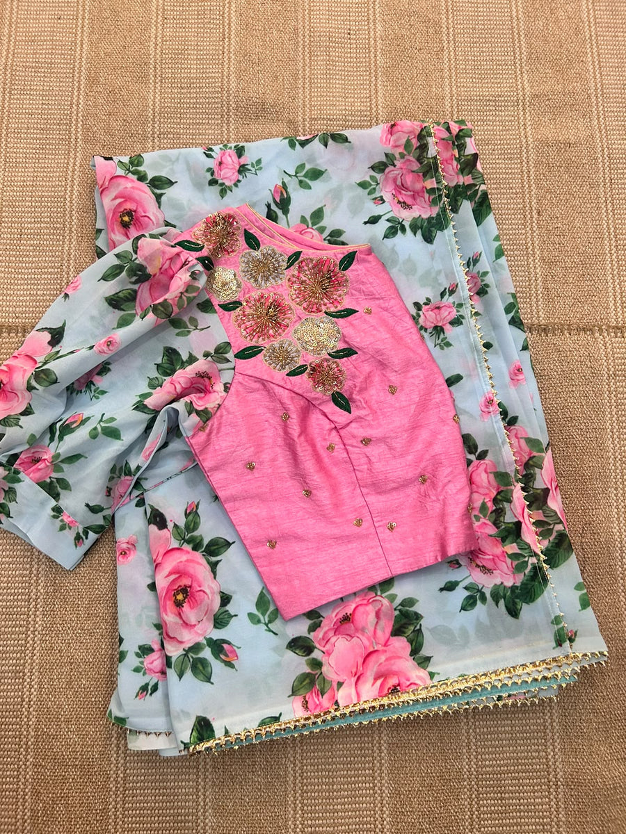 Elegant floral georgette saree
