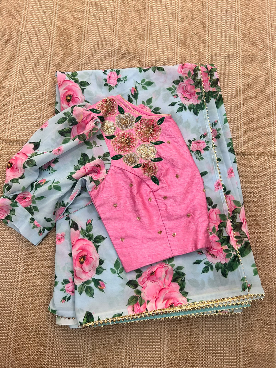 Elegant floral georgette saree