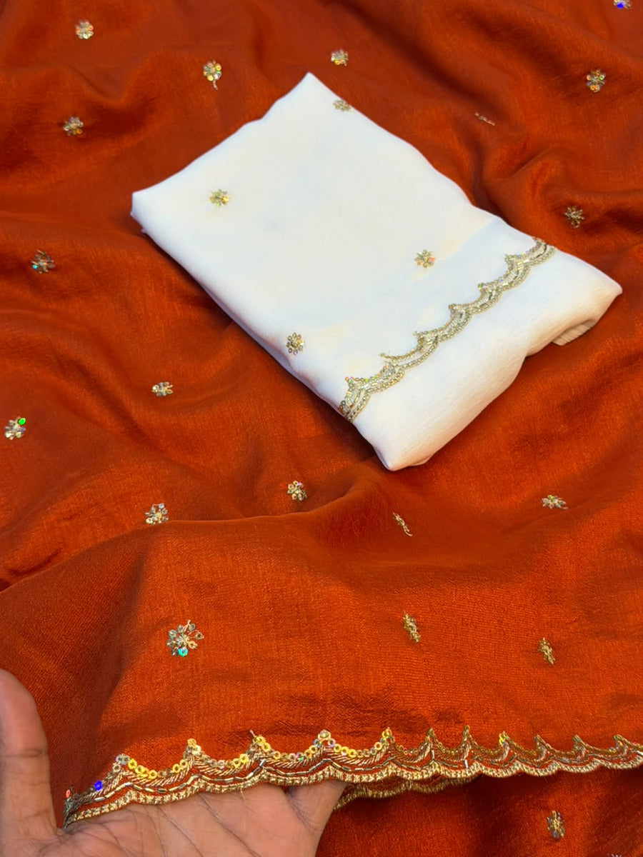 Grand party wear vichitra silk sare