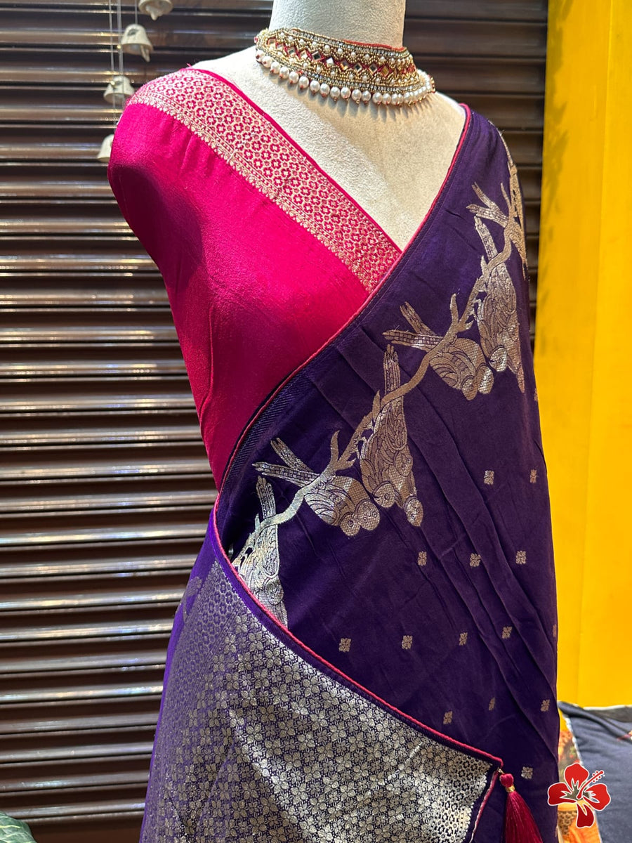 Pure viscose crepe moonga silk saree