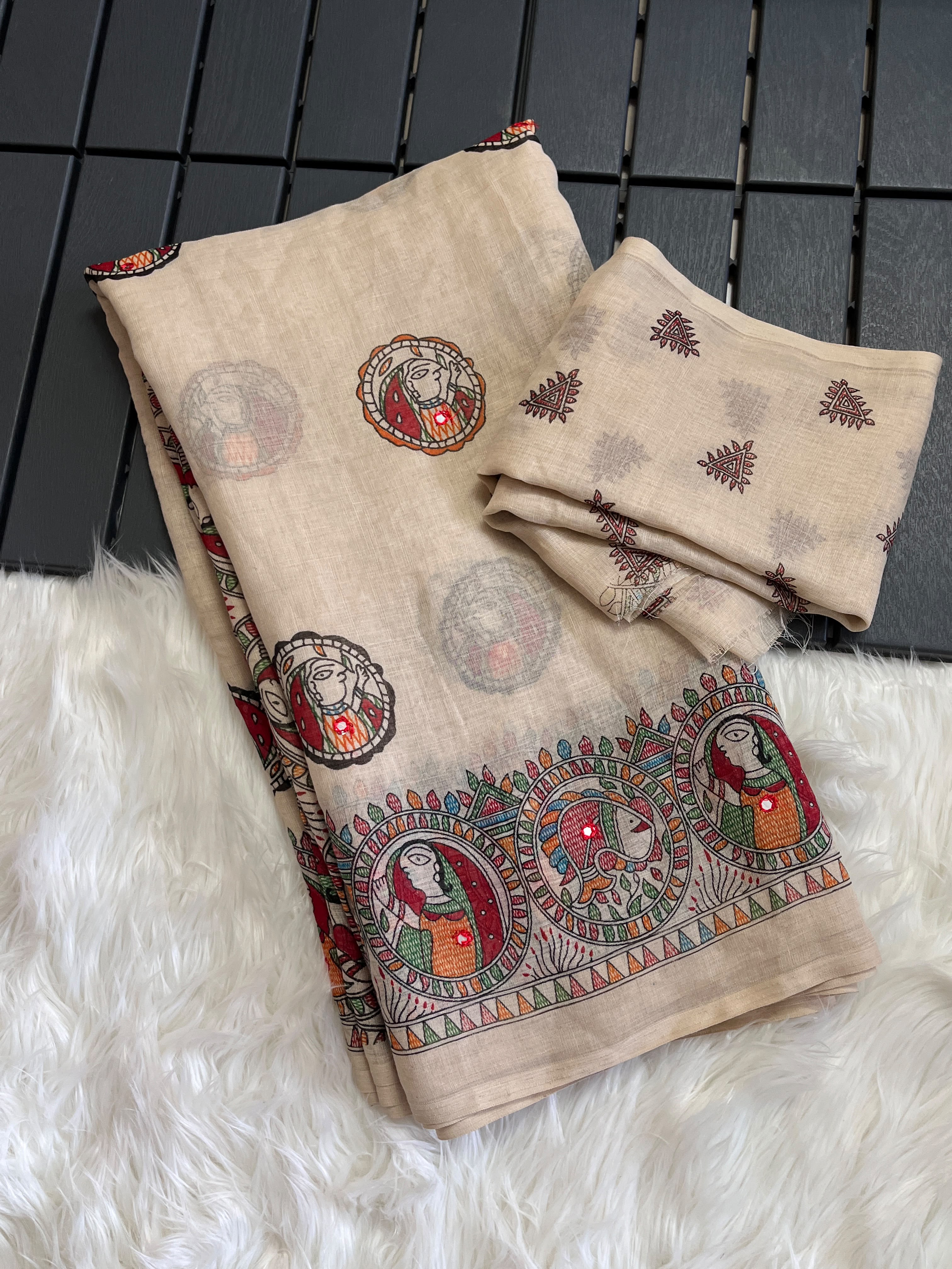 Premium Linen Mirror Saree
