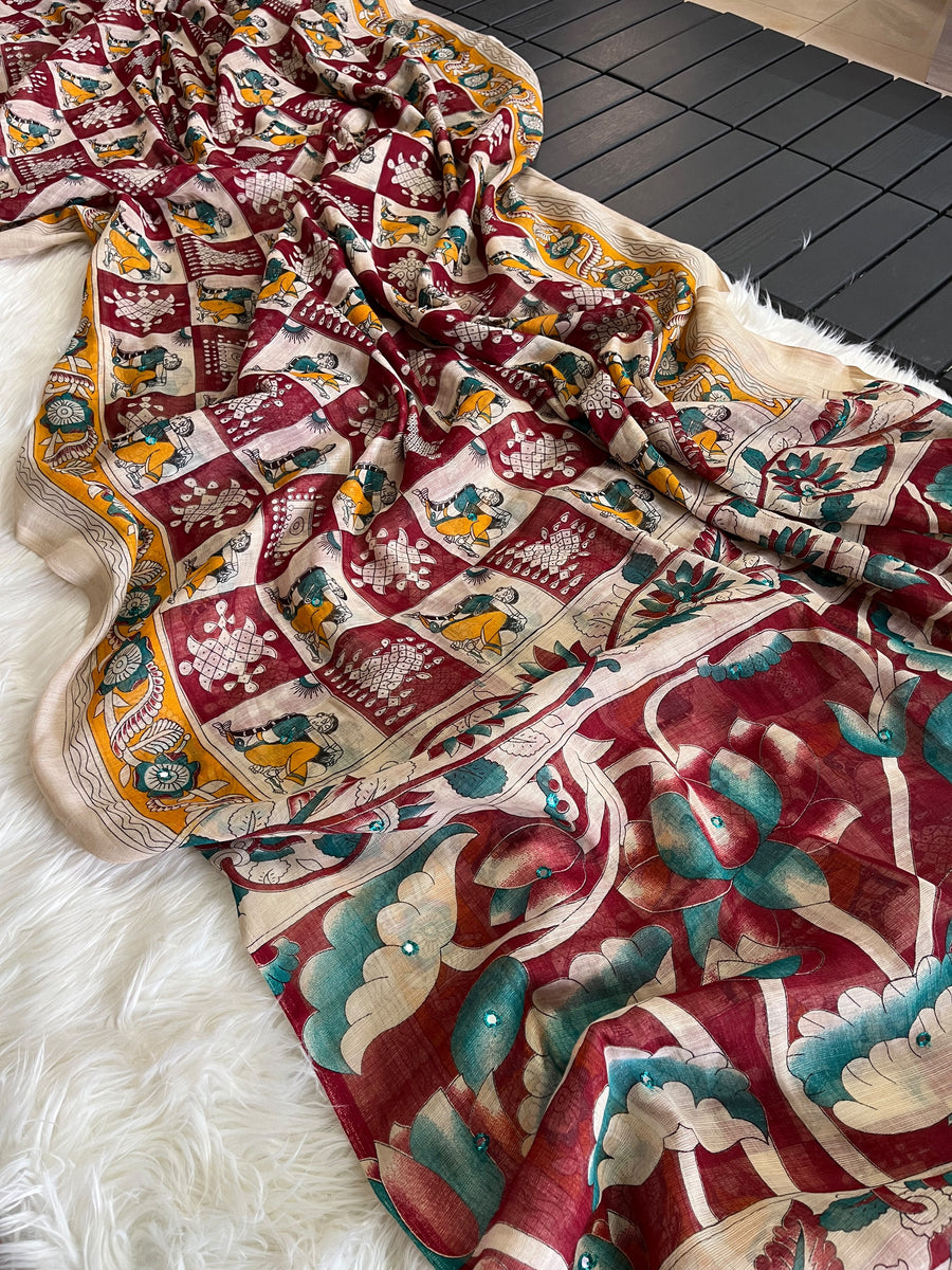 Premium Linen Mirror Saree