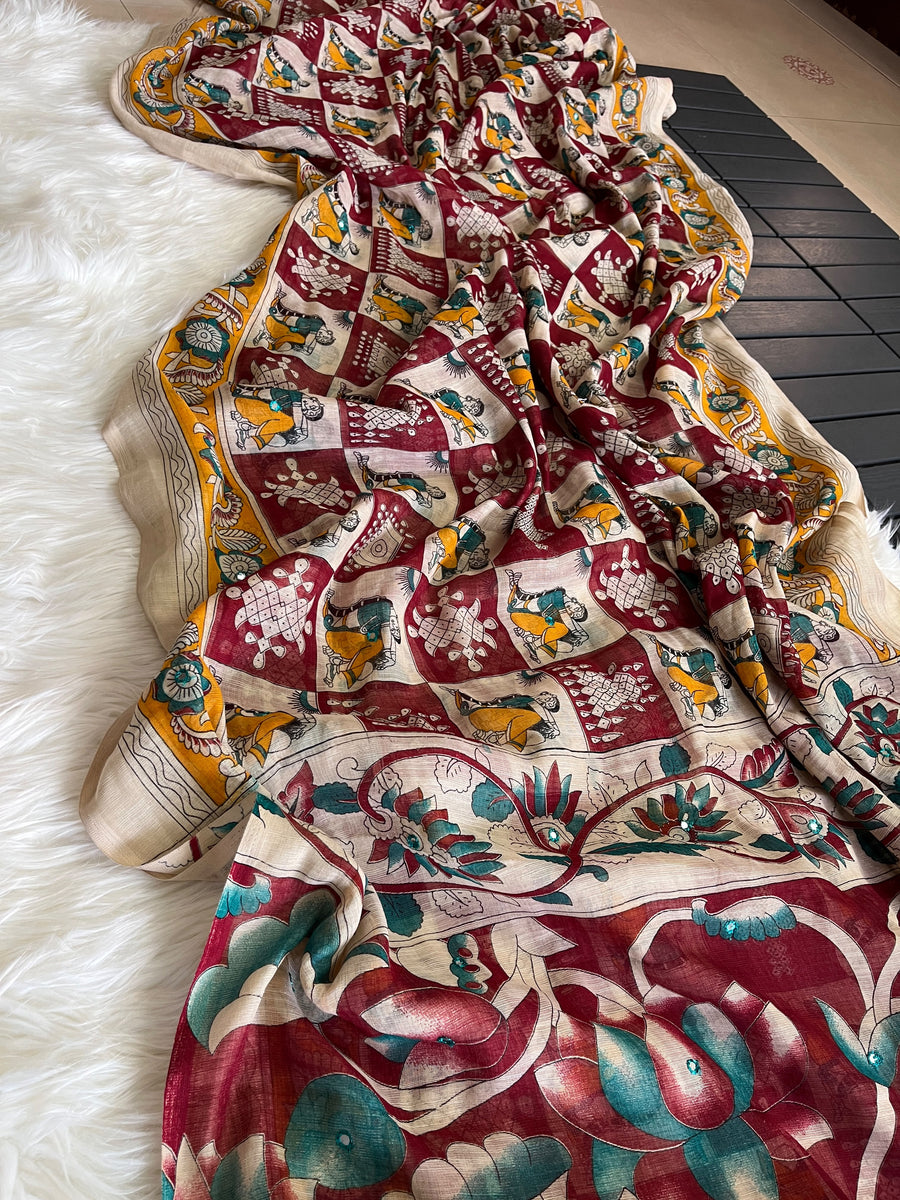 Premium Linen Mirror Saree