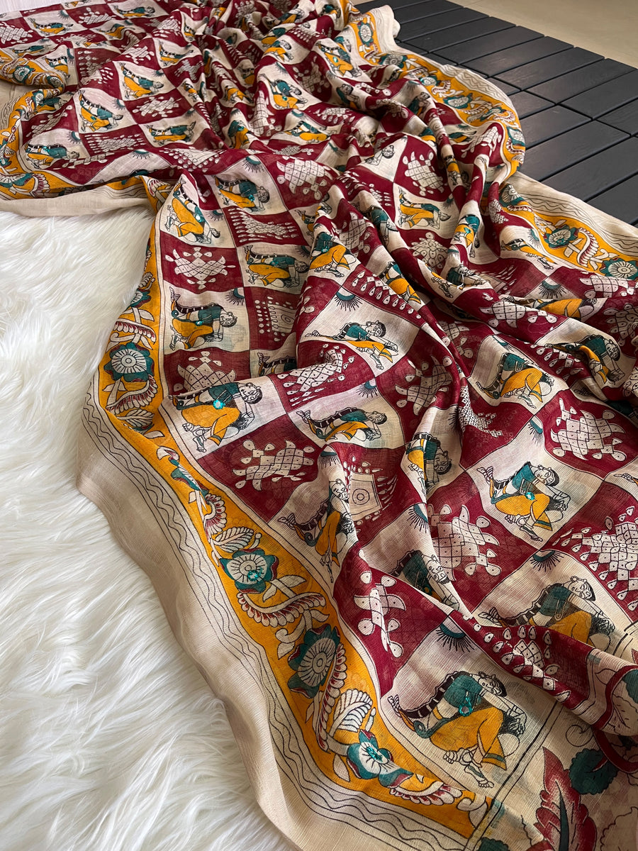 Premium Linen Mirror Saree