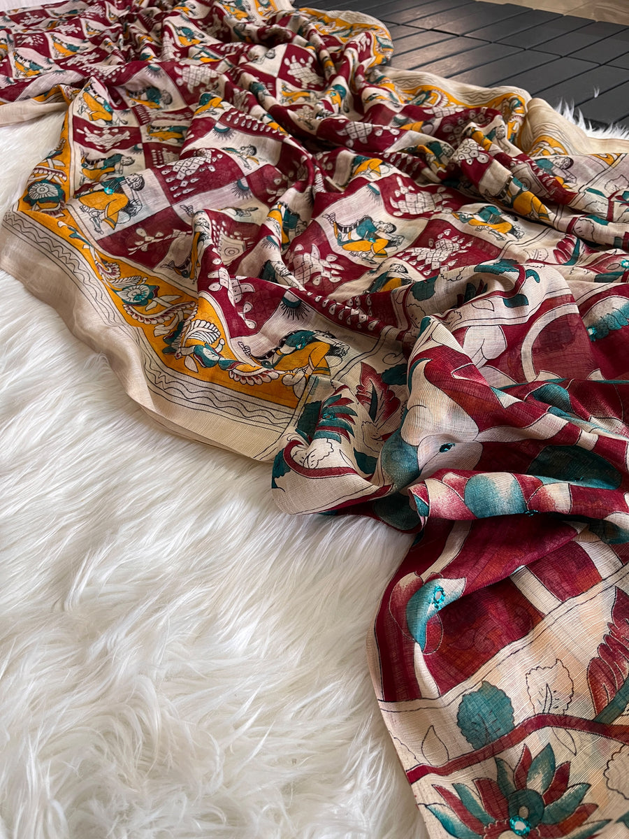 Premium Linen Mirror Saree