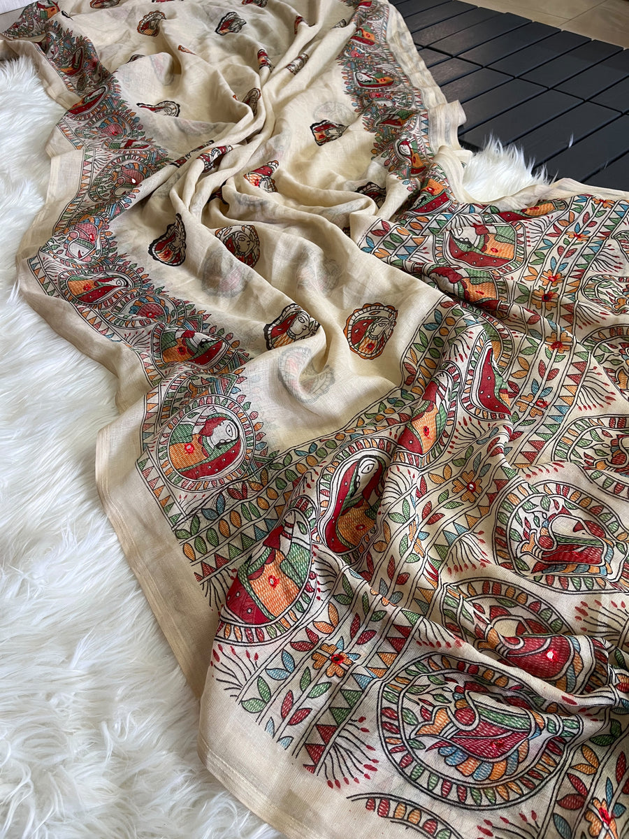 Premium Linen Mirror Saree