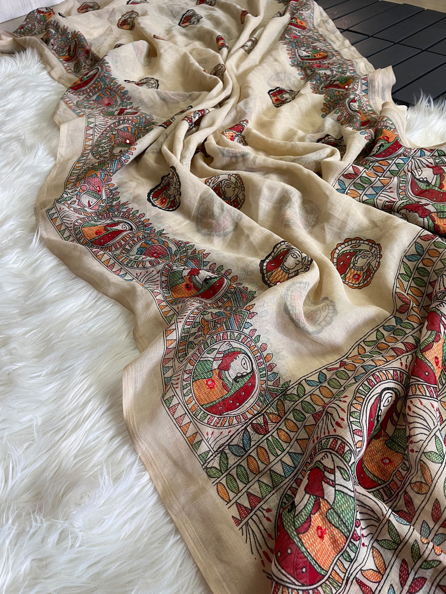Premium Linen Mirror Saree