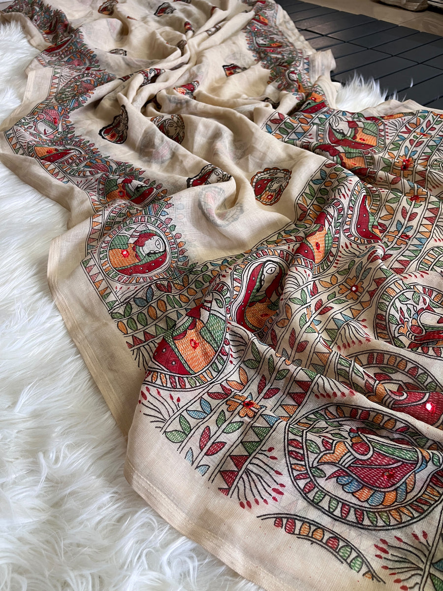 Premium Linen Mirror Saree