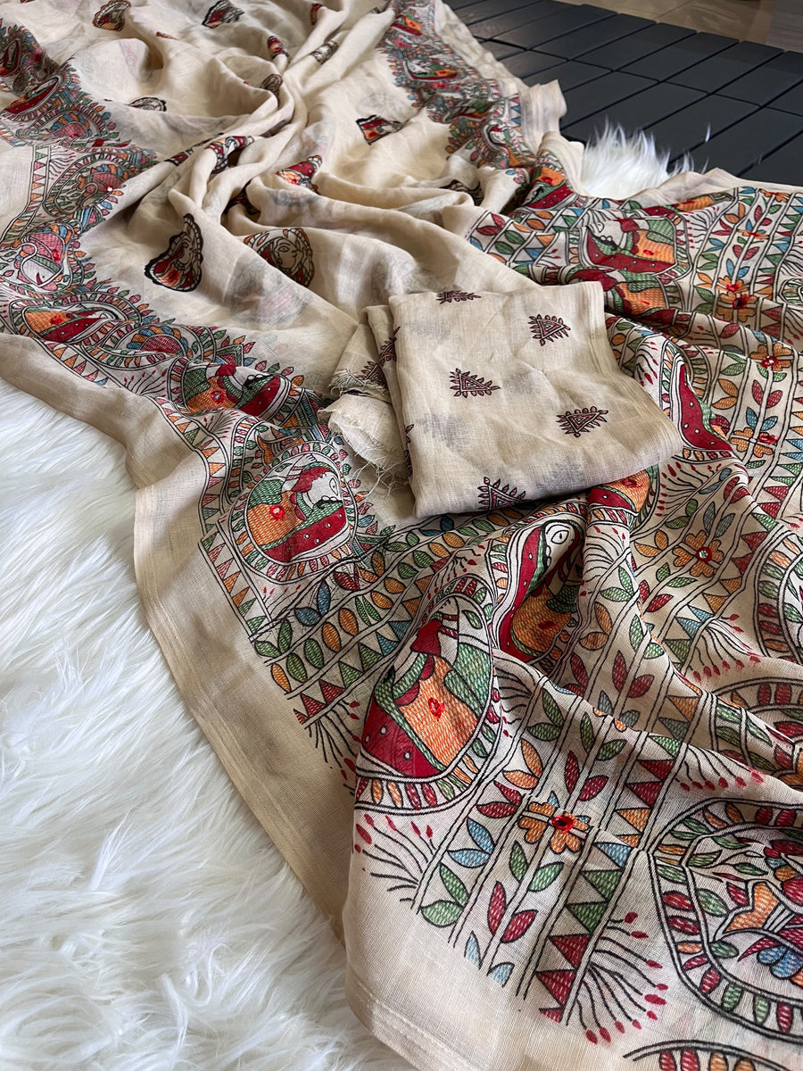 Premium Linen Mirror Saree