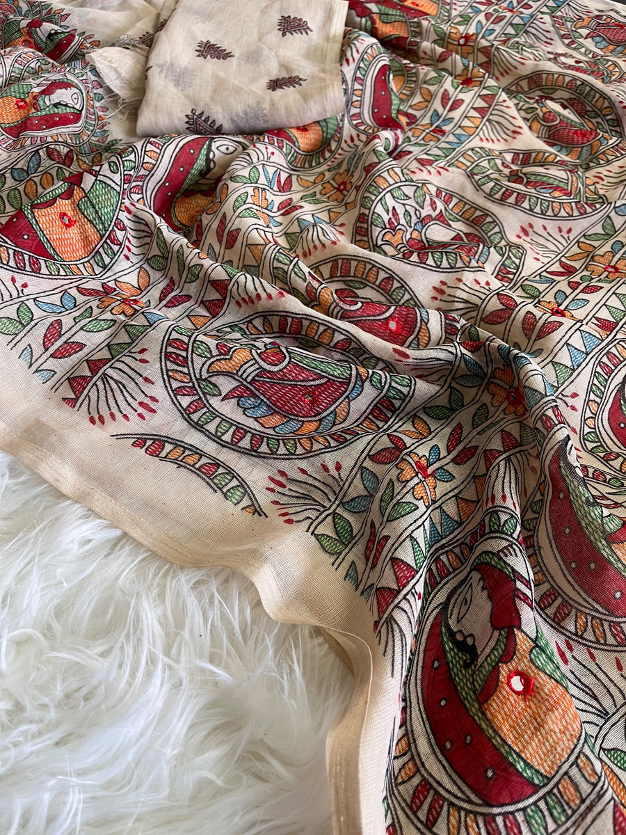 Premium Linen Mirror Saree
