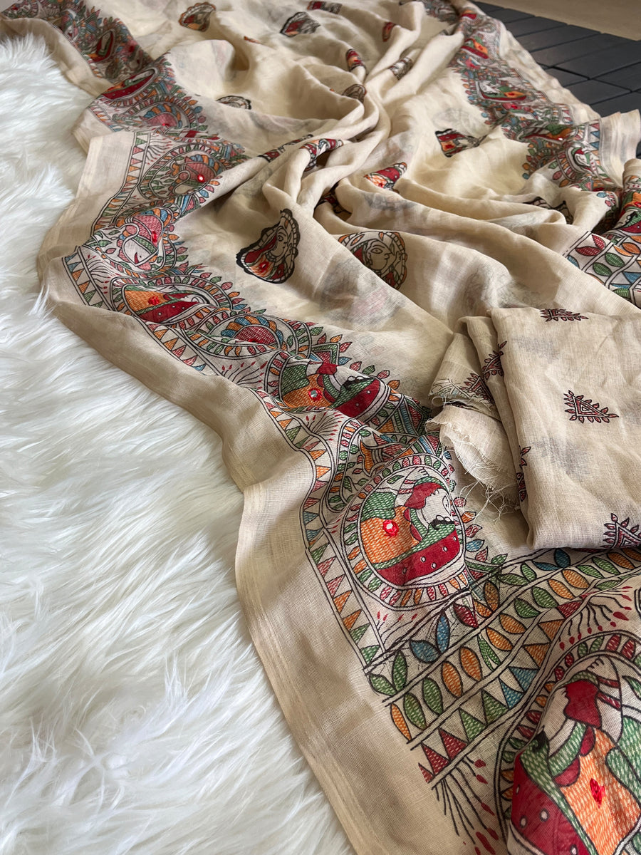 Premium Linen Mirror Saree
