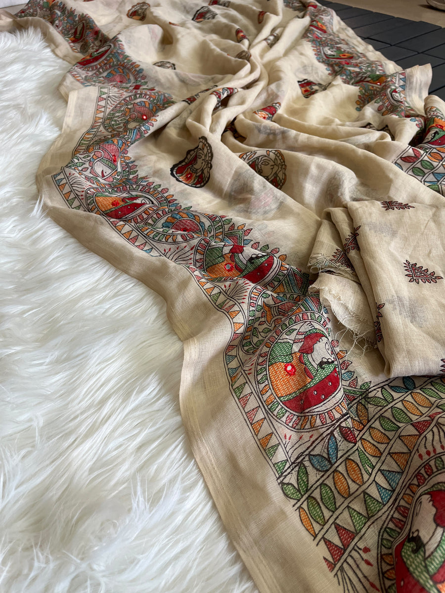Premium Linen Mirror Saree