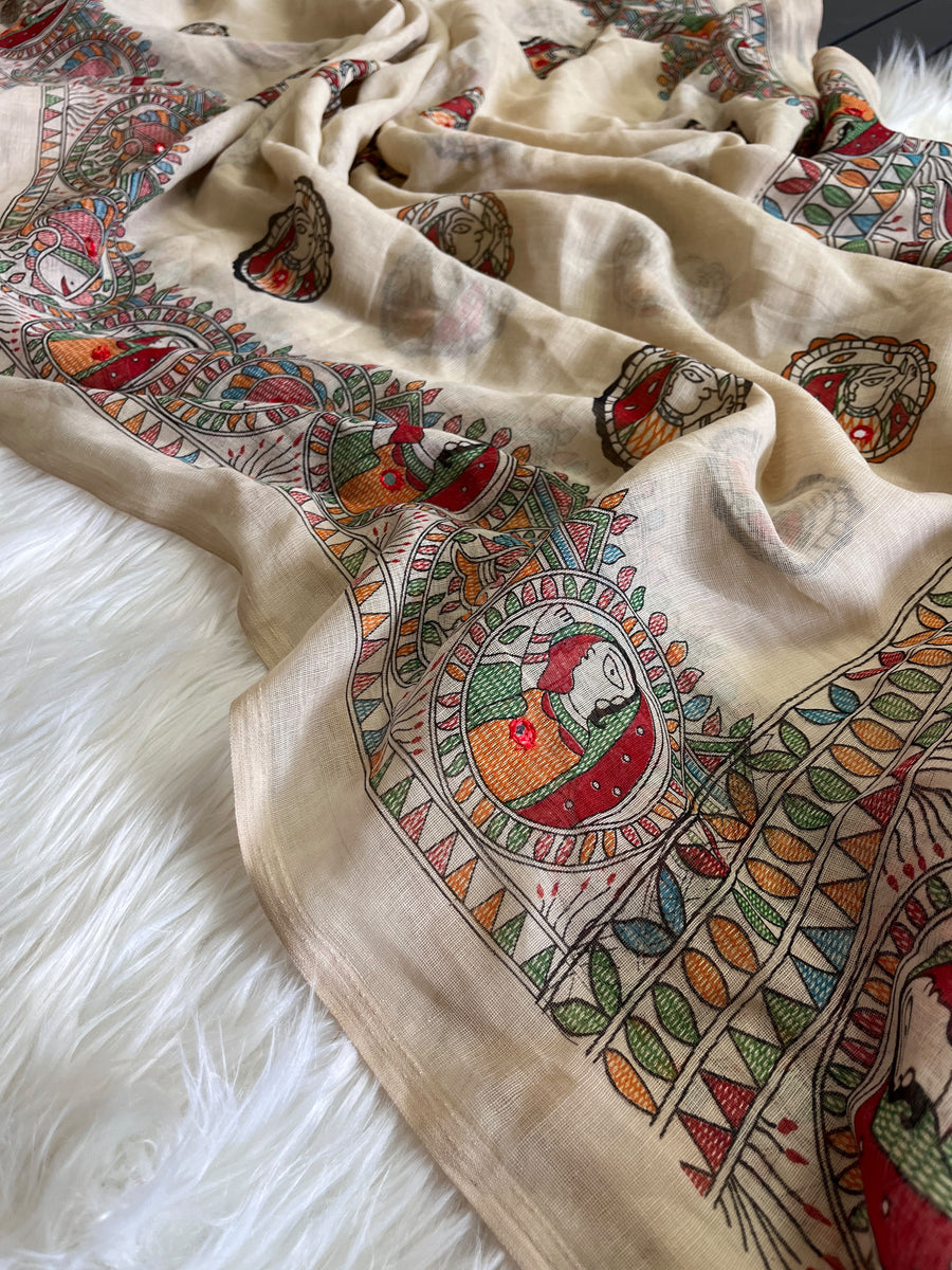 Premium Linen Mirror Saree