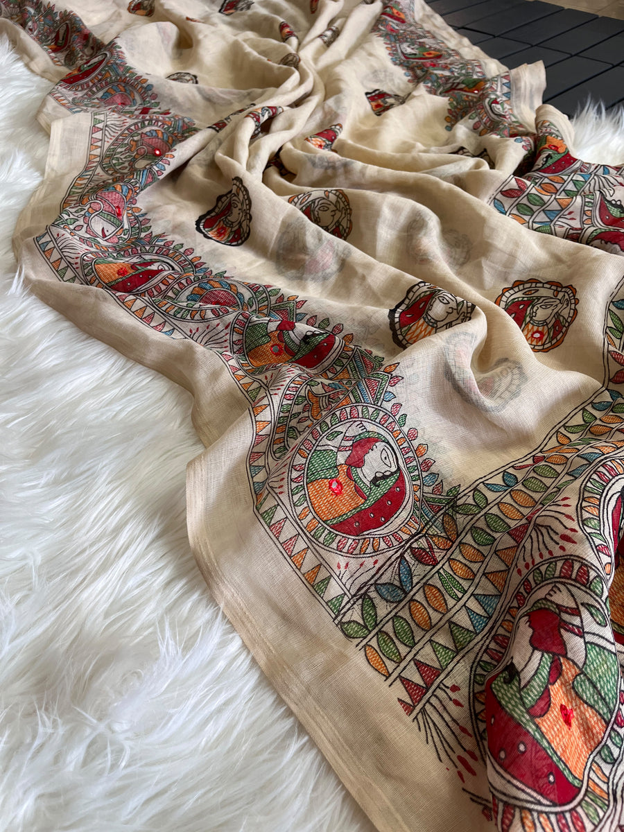 Premium Linen Mirror Saree