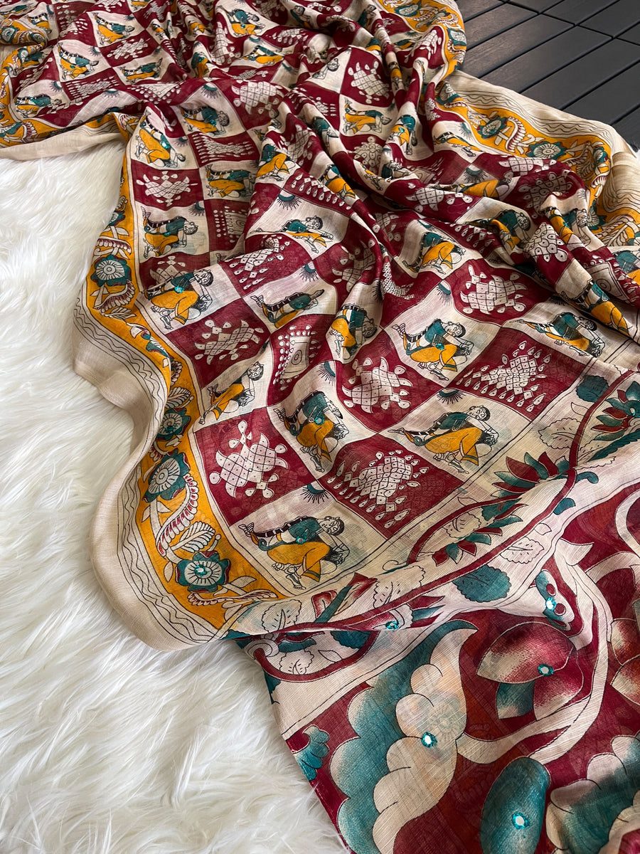Premium Linen Mirror Saree