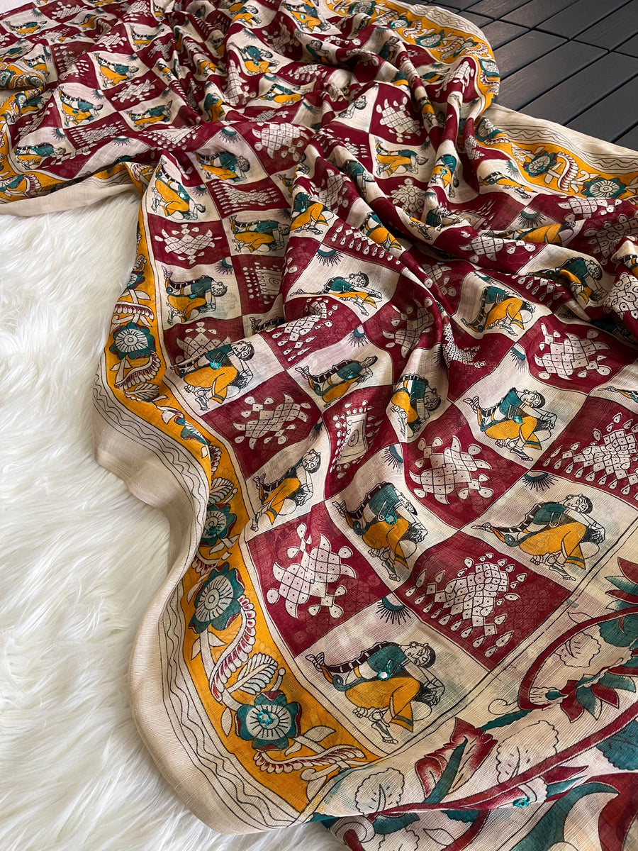 Premium Linen Mirror Saree