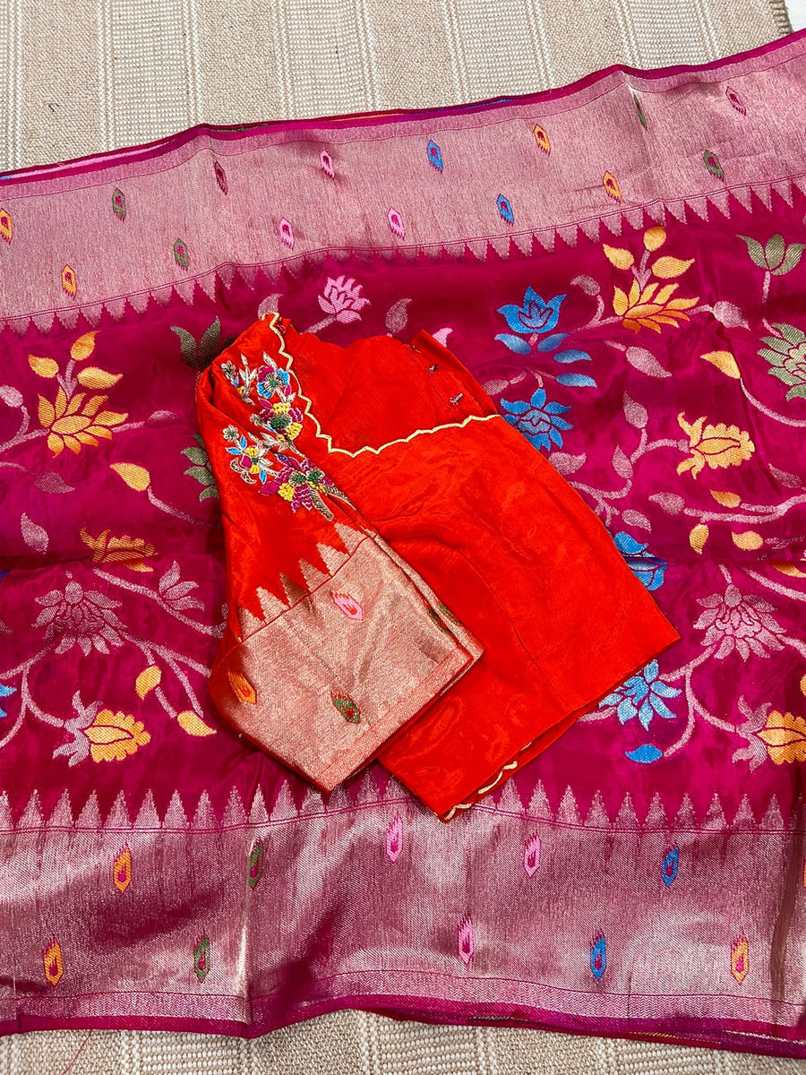 Pure HO crape jhamdani weaving saree