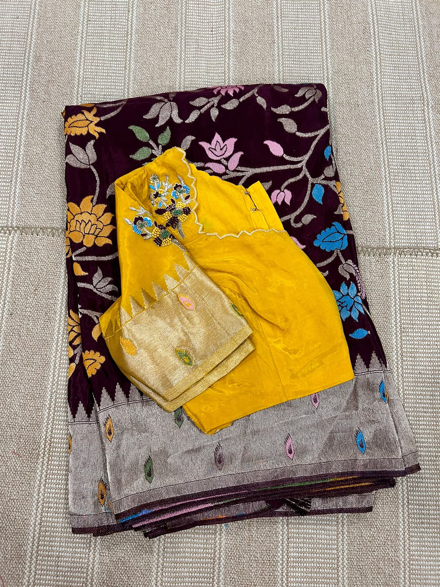 Pure HO crape jhamdani weaving saree