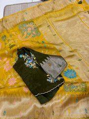 Pure HO crape jhamdani weaving saree