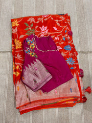Pure HO crape jhamdani weaving saree
