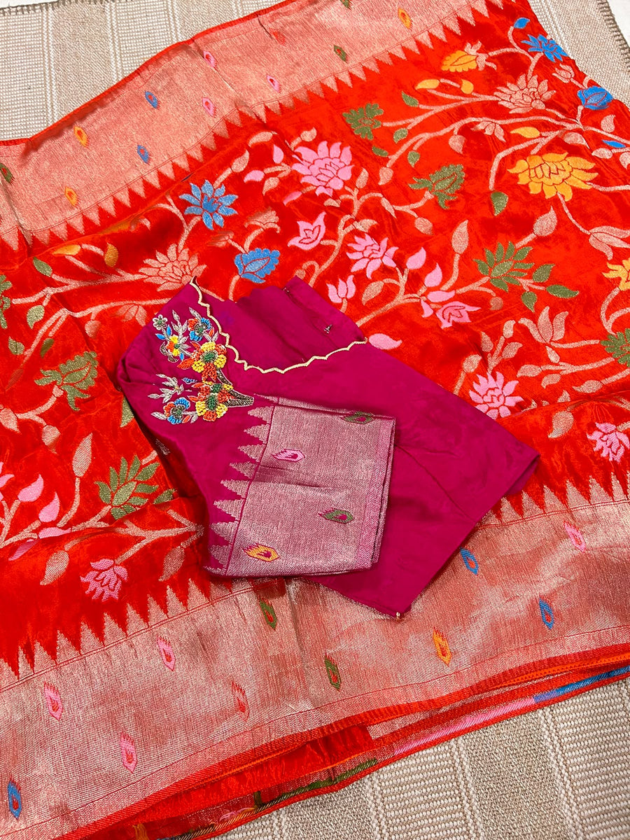 Pure HO crape jhamdani weaving saree