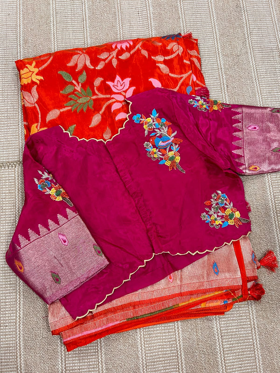Pure HO crape jhamdani weaving saree