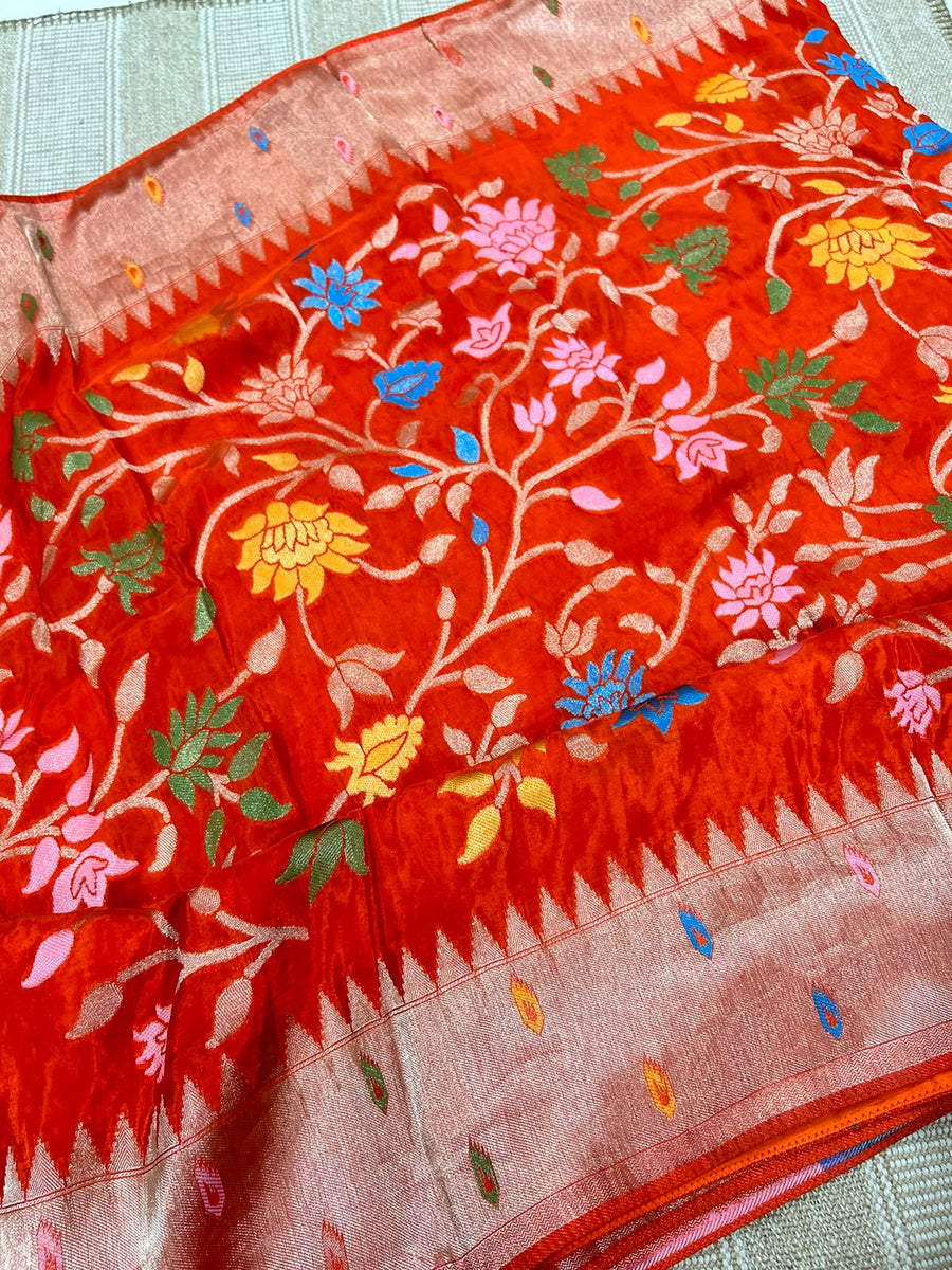 Pure HO crape jhamdani weaving saree