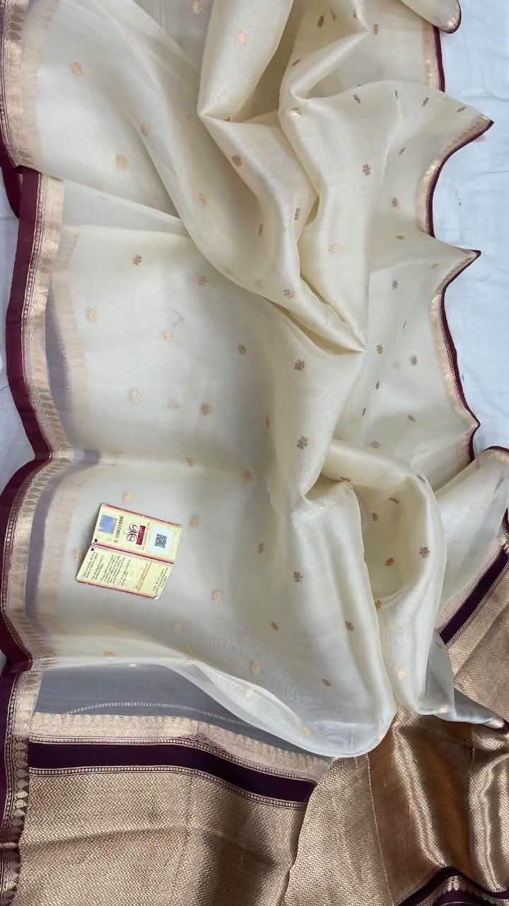 Pure handloom Banarasi Kora Organza Saree