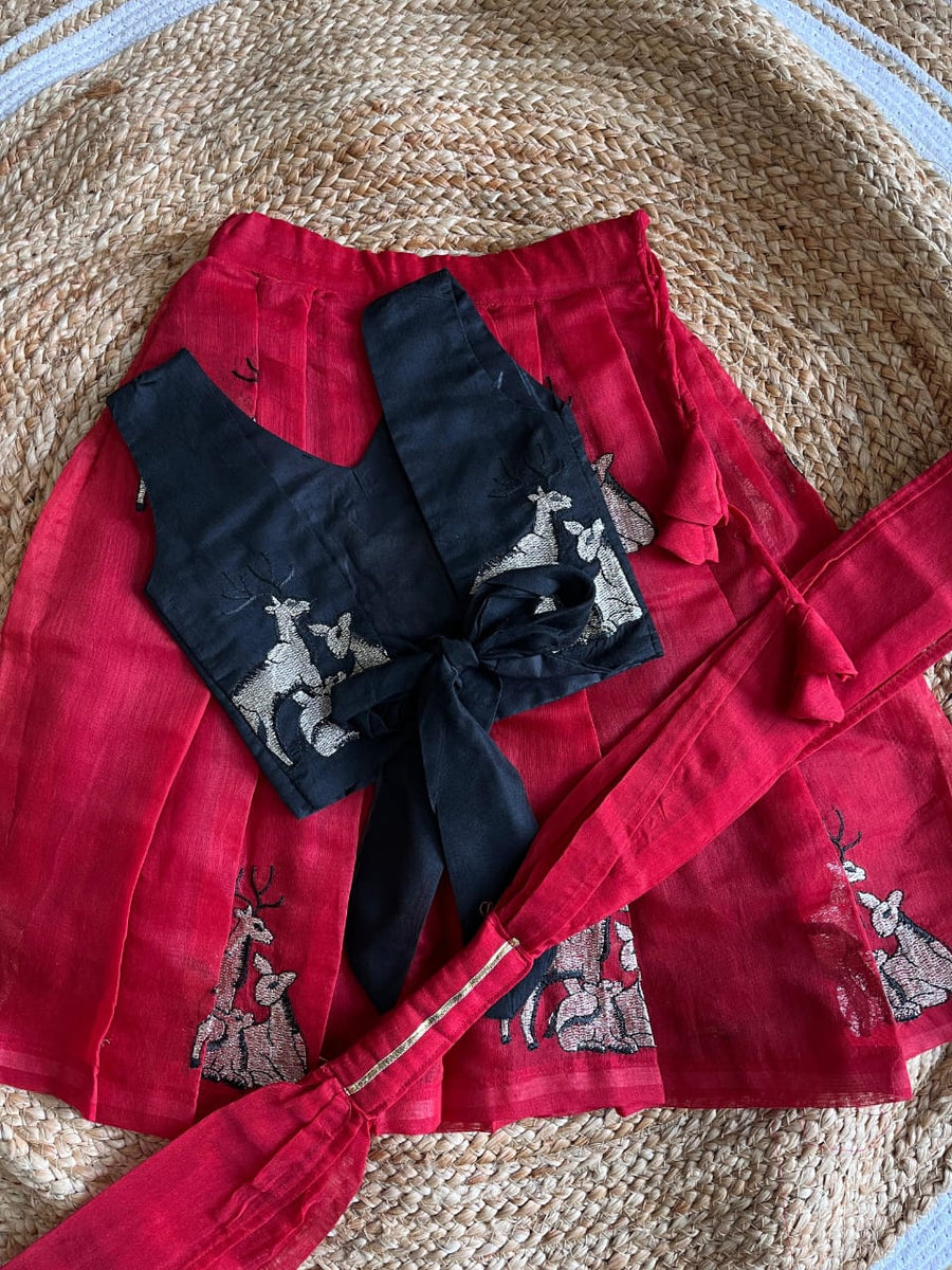 Red Chanderi lehenga set