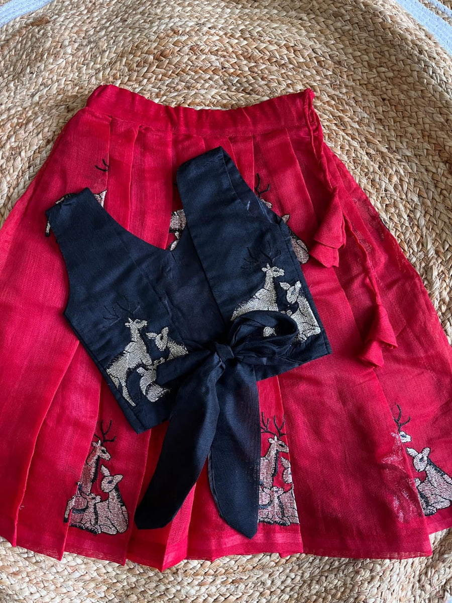 Red Chanderi lehenga set