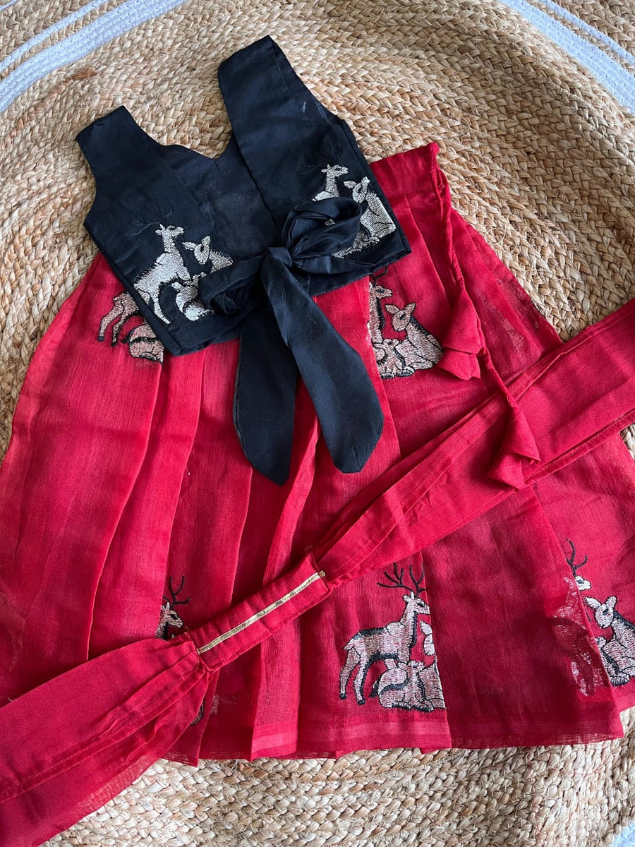 Red Chanderi lehenga set