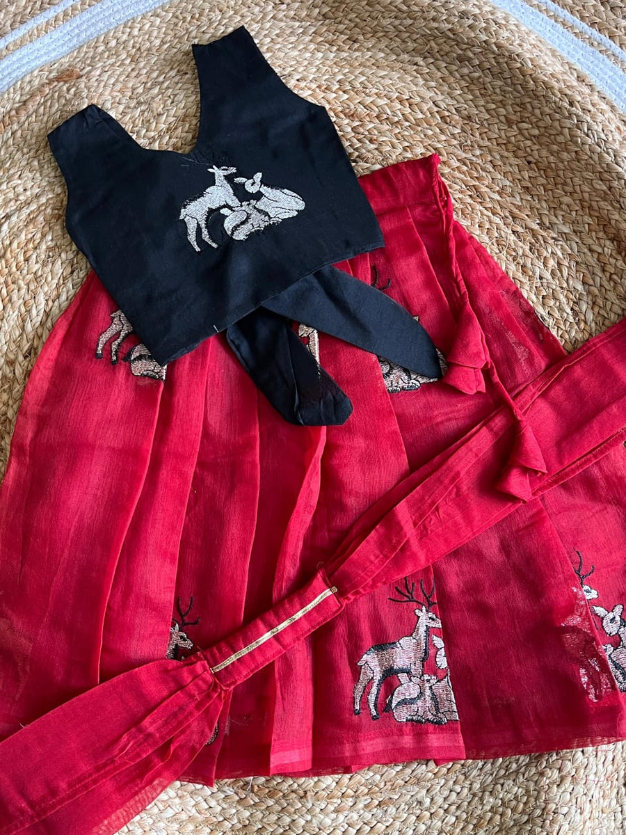 Red Chanderi lehenga set