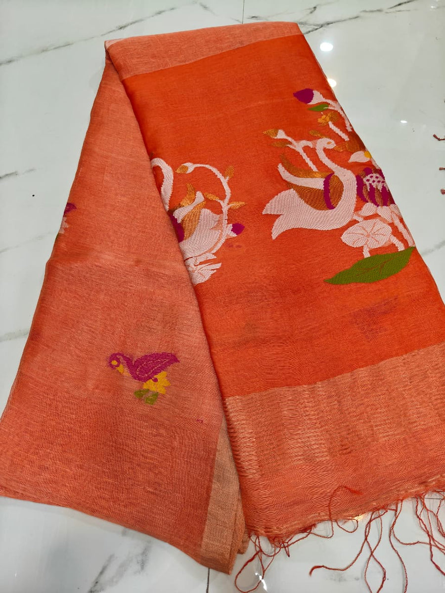 pure linen Jamdhani sarees