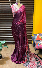 Ajrakh printed semi-pure modal silk saree